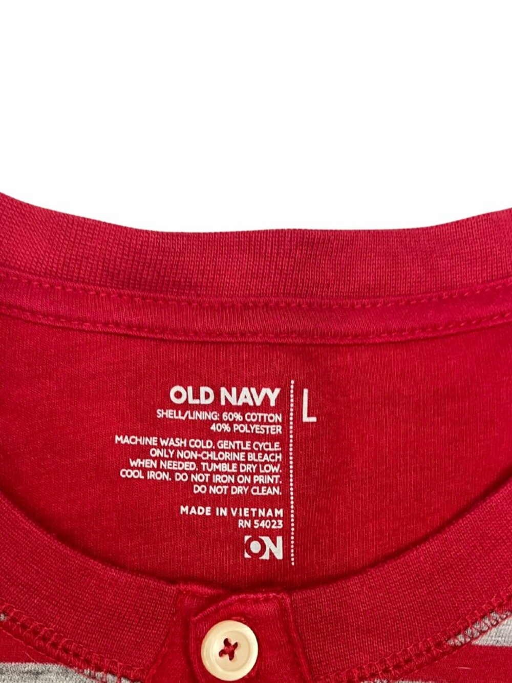 Old Navy Men’s L Red Gray Striped Henley Long Sleeve Shirt Preppy Casual Classic - Picture 3 of 10